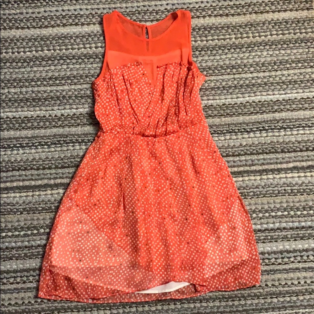 Sugar lips coral and white polka dot dress Size XS